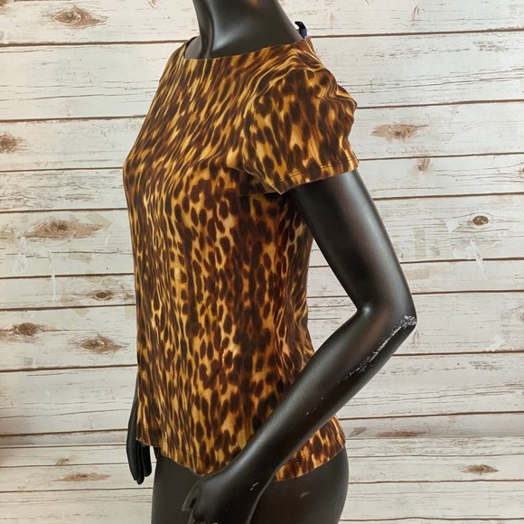 Jones New York Animal Print Blouse Short Sleeve Dressy Super Soft Women's Size M - Picture 5 of 7